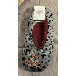 NWT Harry Potter Bioworld Slipper Socks Gray IRed Sherpa Lined Size L/XL
